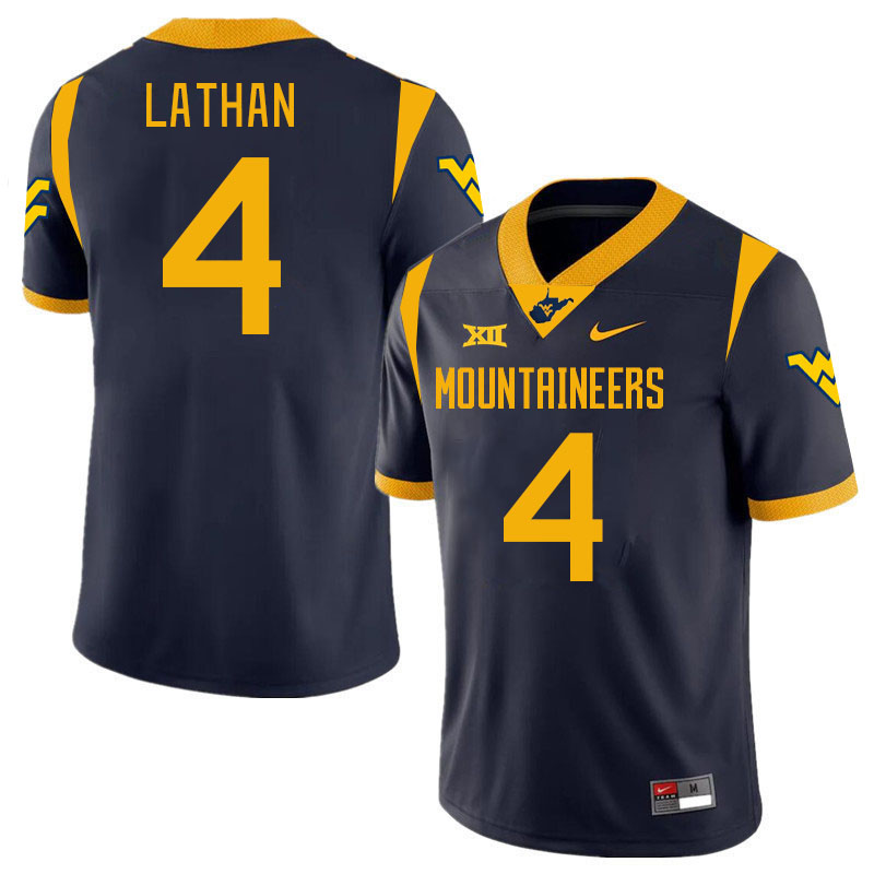 #4 Trey Lathan West Virginia Mountaineers College 2024 New Uniforms Football Jerseys Stitched Sale-Navy